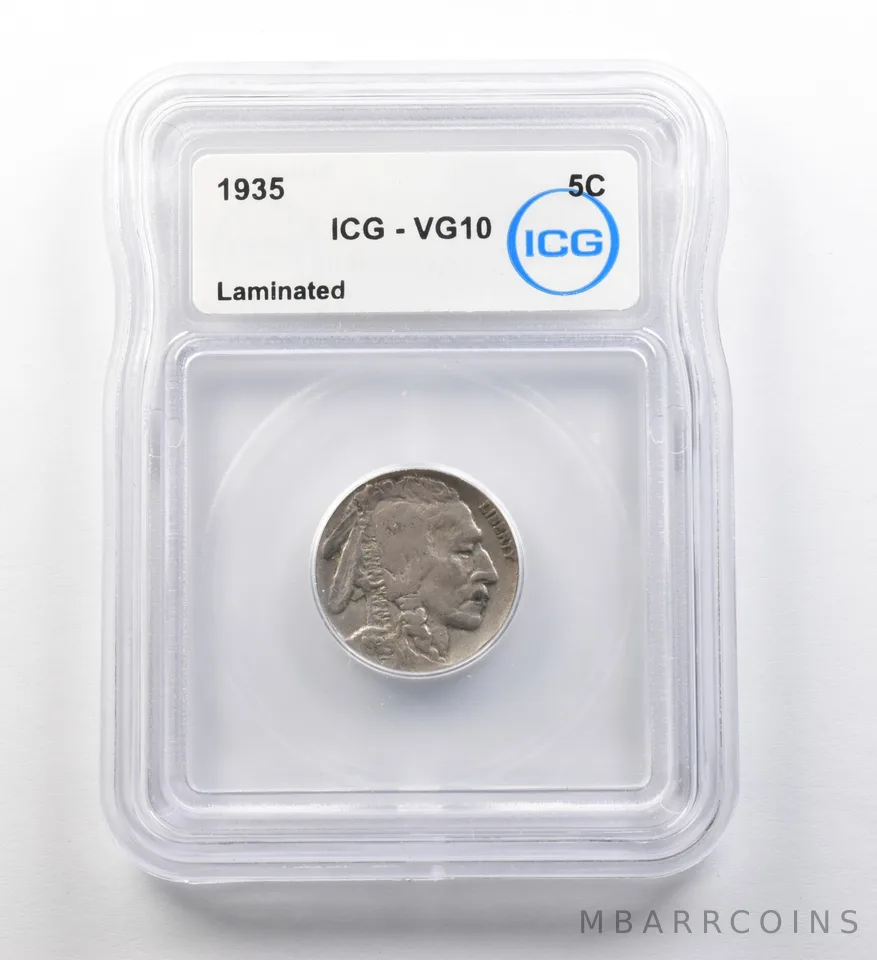 1935 Indian Head Buffalo Nickel Laminated VG10 ICG ERROR a8173