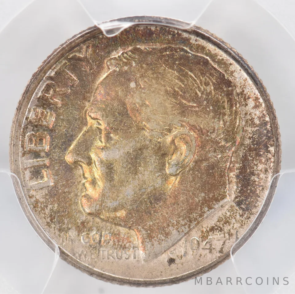 1947-D Roosevelt Dime AU53 PCGS Beautiful Tone *0878