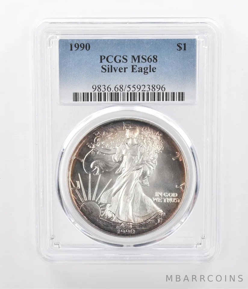 1990 American Silver Eagle MS68 PCGS Peripheral Tone *1251