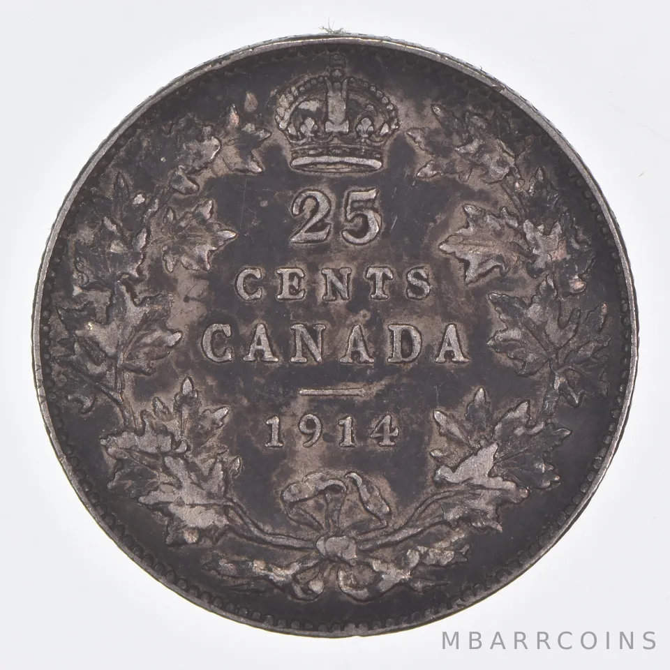 Better Date - 1914 Canada 25 Cents World Coin- Silver *320