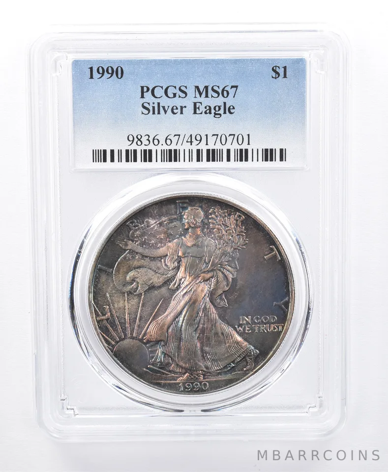1990 American Silver Eagle MS67 PCGS Monster Tone *8611
