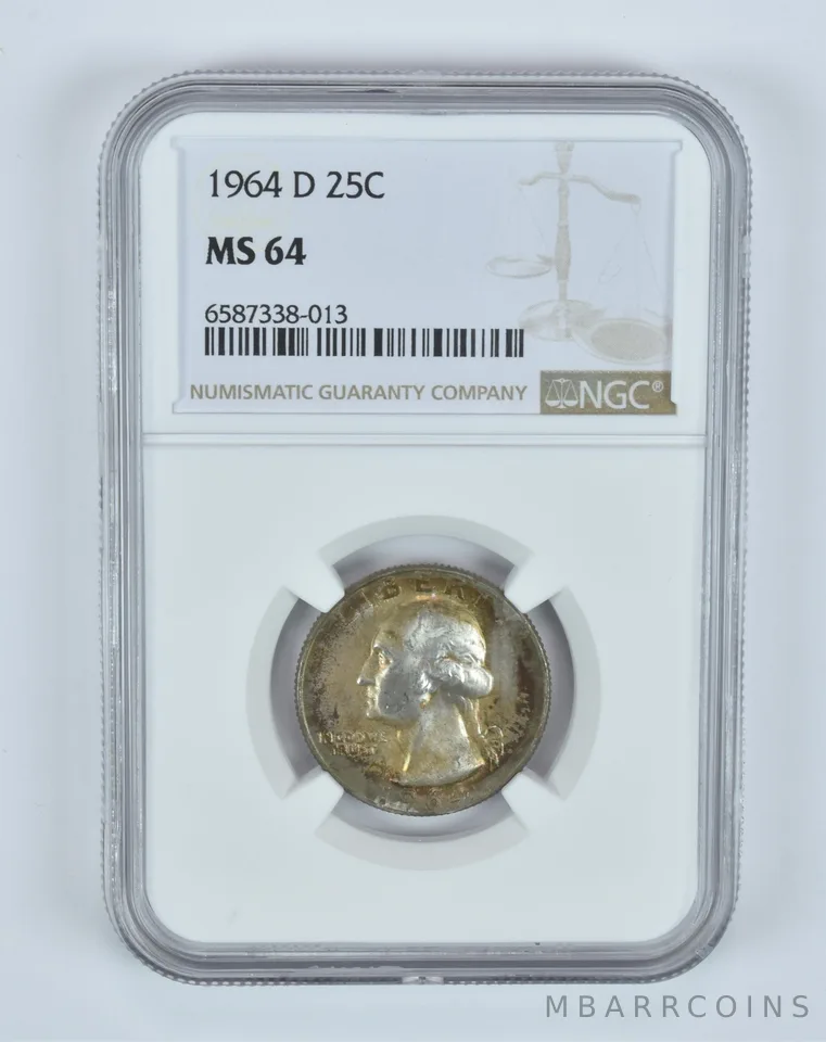 MS64 1964-D Washington Quarter NGC - Golden End of Roll Tone a4994