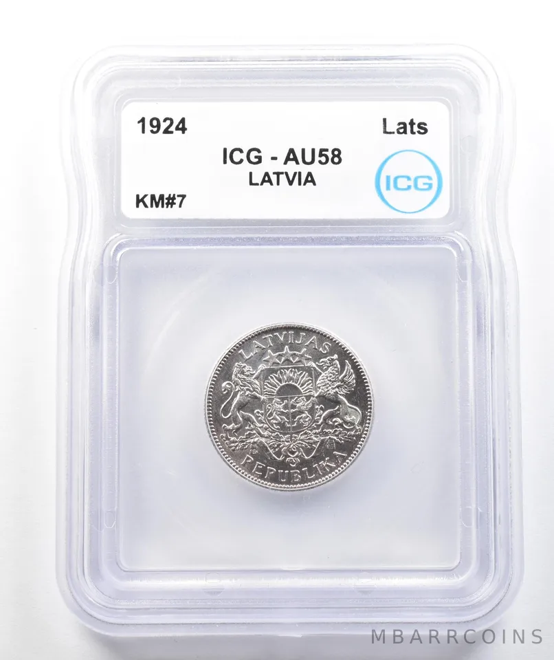 1924 Latvia 1 Lats KM#7 AU58 ICG *9818