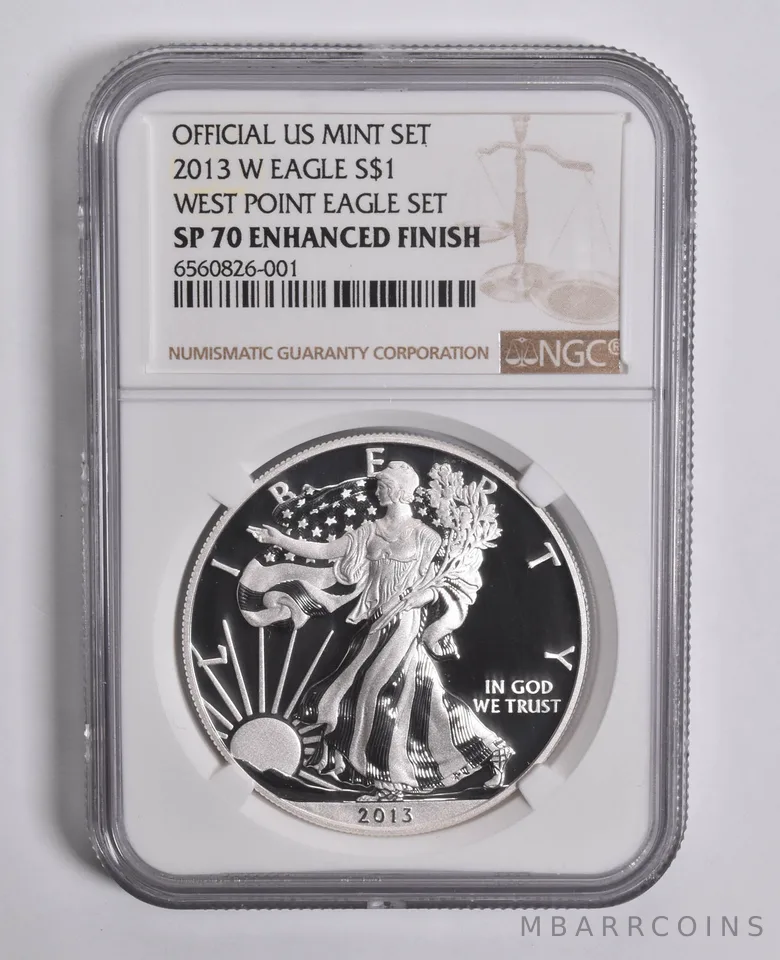 2013-W American Silver Eagle West Point ENHANCED Finish SP70 NGC Brown Lbl