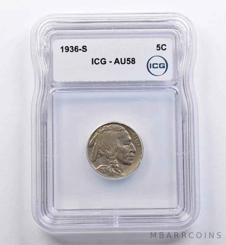 1936-S Indian Head Buffalo Nickel AU58 ICG *9034