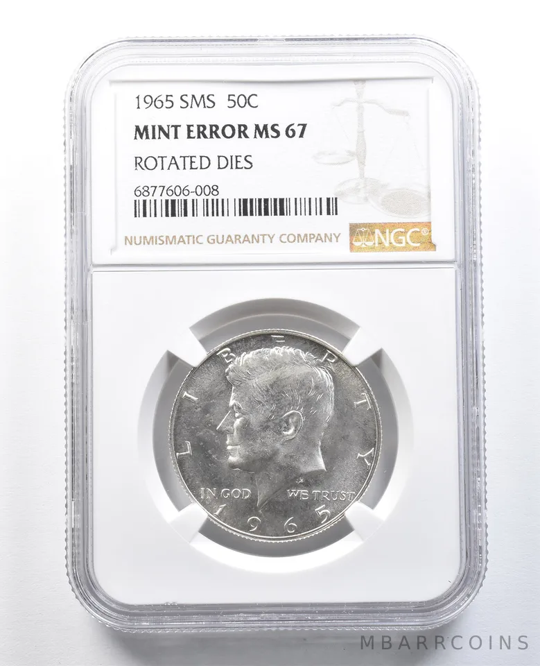 1965 SMS Kennedy Half Dollar Mint Error Rotated Dies MS67 NGC *8208