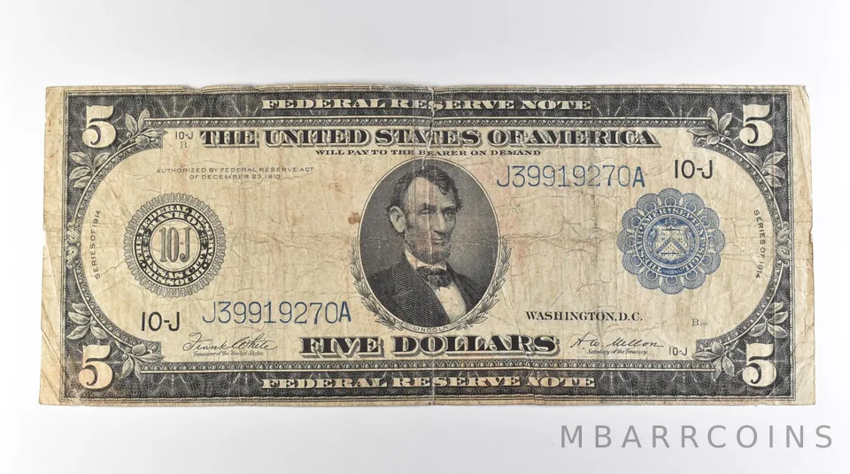 1914 $5 Kansas City MO FRN Large Note Blue Seal *3137