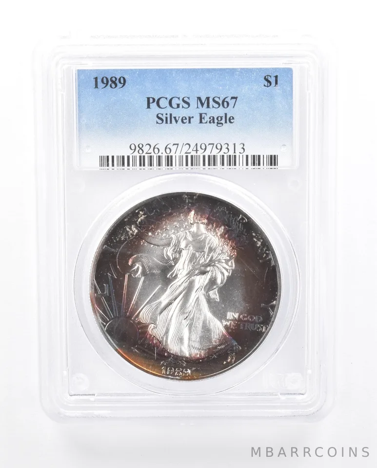 1989 American Silver Eagle MS67 PCGS Beautiful Blue/Purple *5678