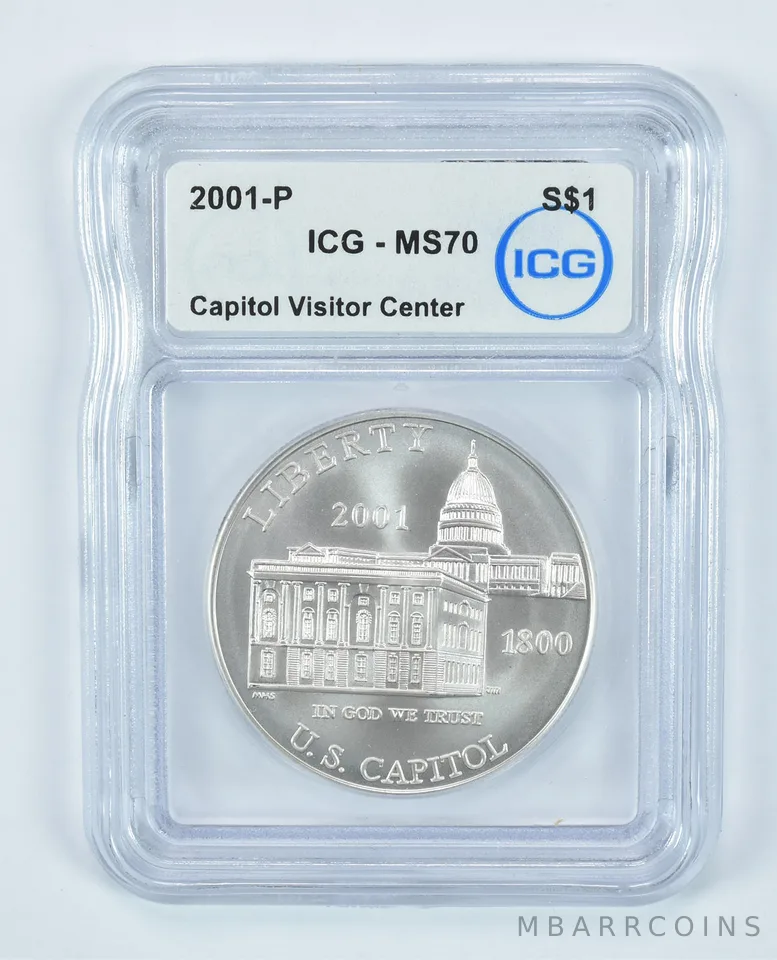 2001-P Capitol Visitor Center Commemorative Silver Dollar MS70 ICG