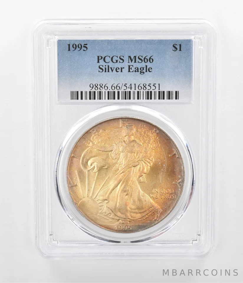 1995 American Silver Eagle MS66 PCGS Beautiful Yellow Tone a1237