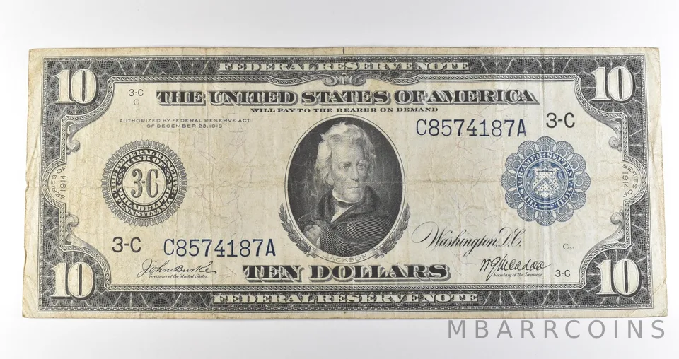 1914 $10 Philadelphia PA FRN Large Note Blue Seal *3641