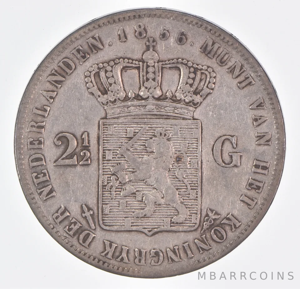 Better Date - 1856 Netherlands 2½ Gulden World Coin- Silver *509