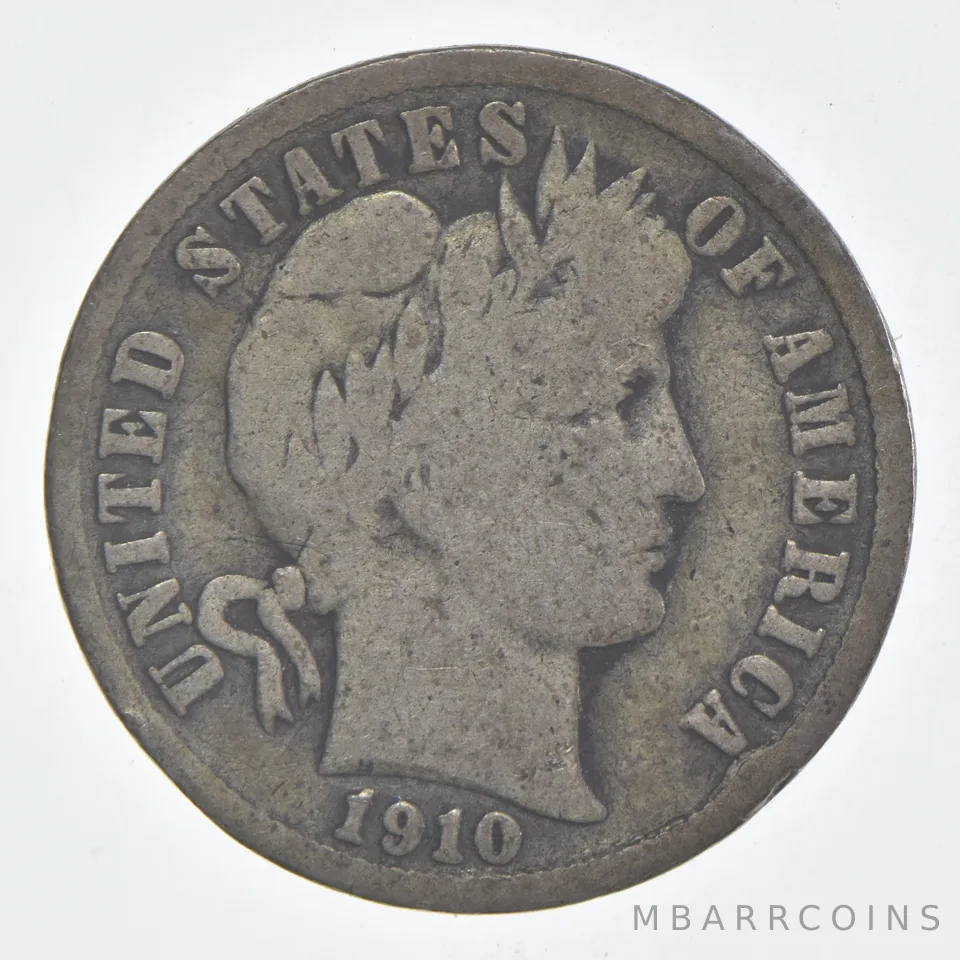 1910-D Barber Dime 90% Silver VG Condition