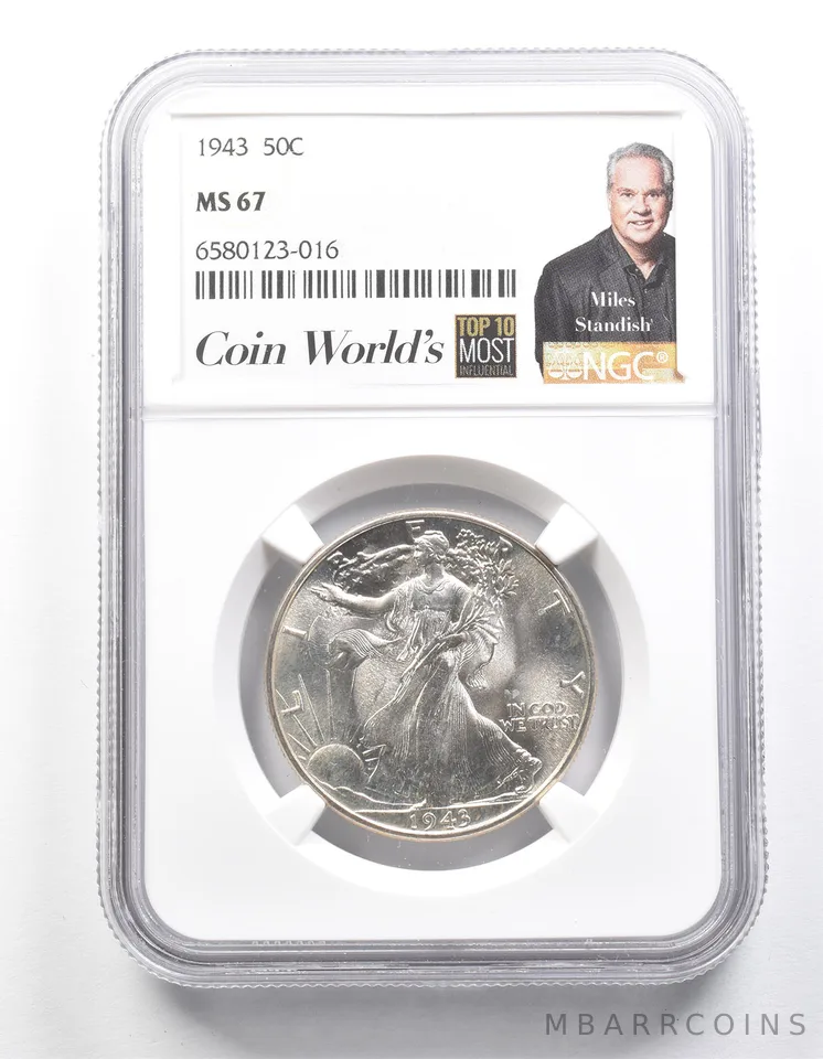 1943 Walking Liberty Half Dollar Miles Standish MS67 NGC a1421