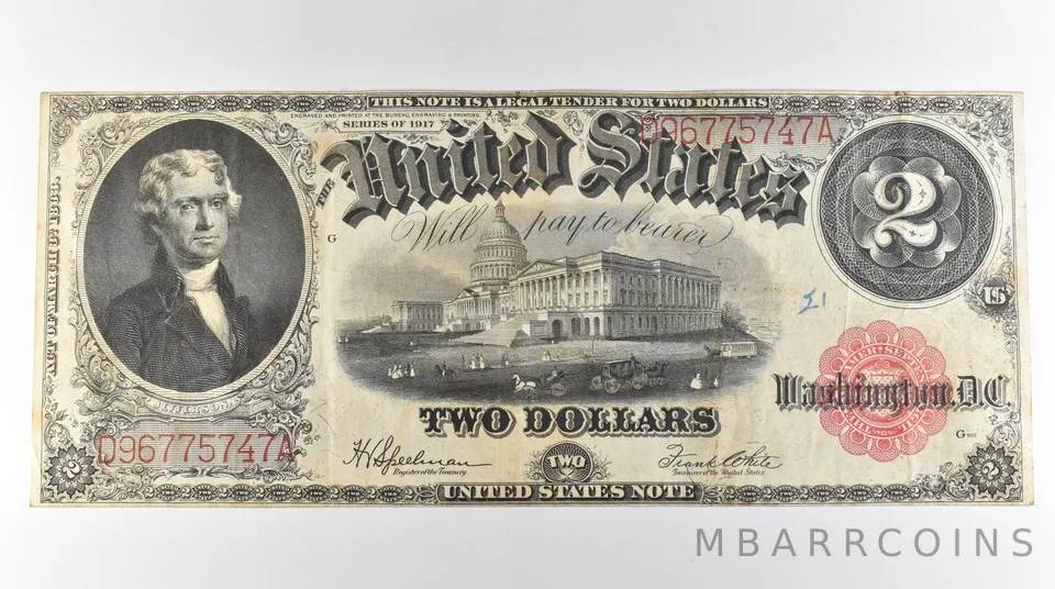 1917 $2 Legal Tender Large Note Red Seal *3076