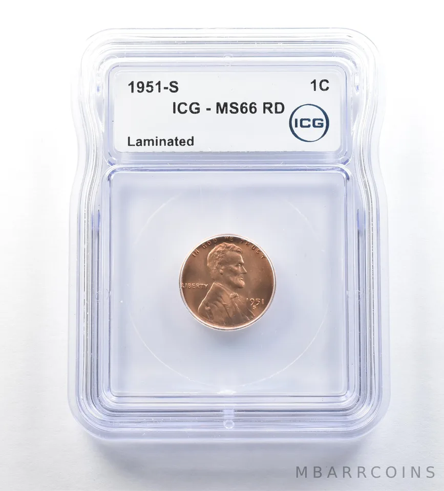 1951-S Lincoln Wheat Cent Laminated MS66 RD ICG *0677