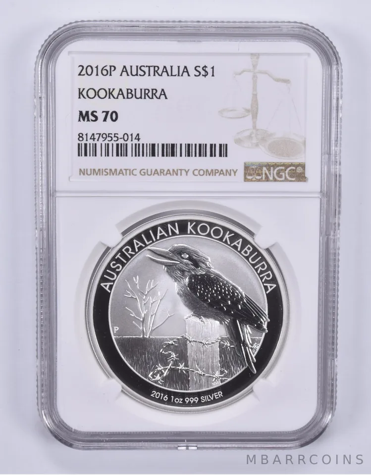 2016 P Australia 1 Dollar Silver Kookaburra MS70 NGC Brown Label