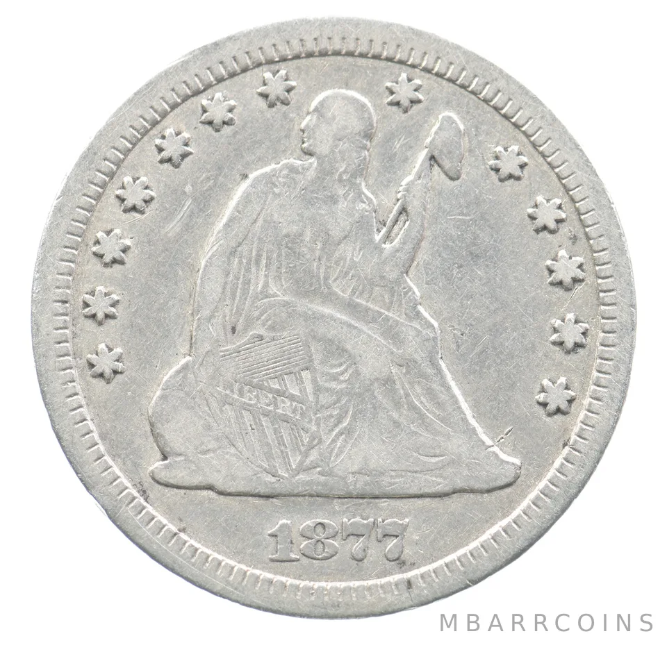 1877-CC Seated Liberty Quarter a4626