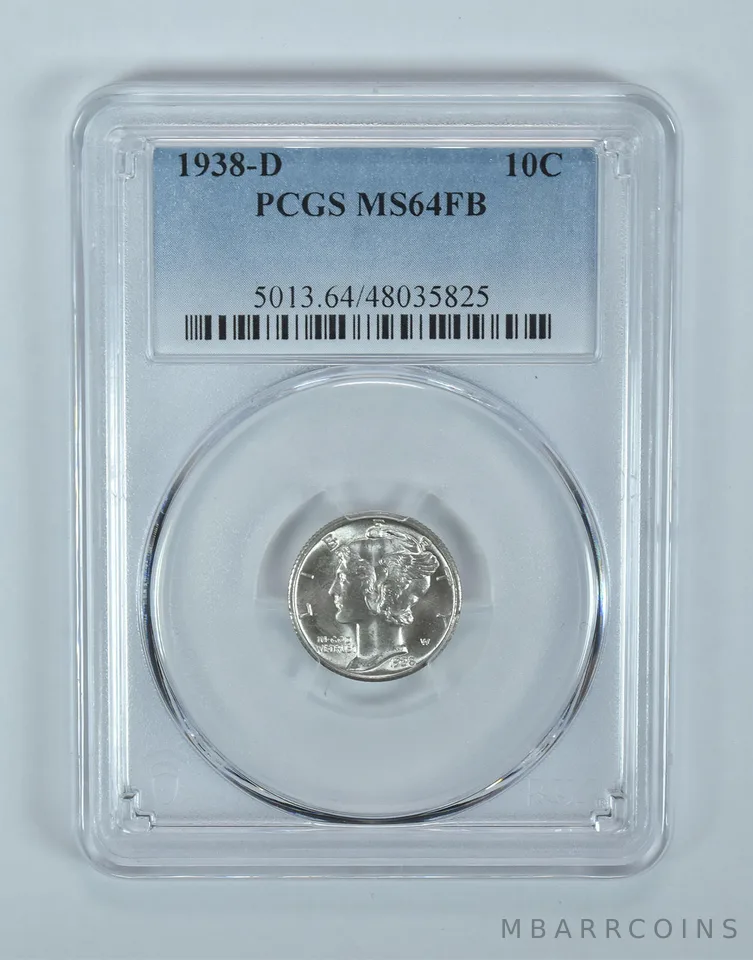 1938-D Mercury Dime MS64 FB PCGS Blue Label