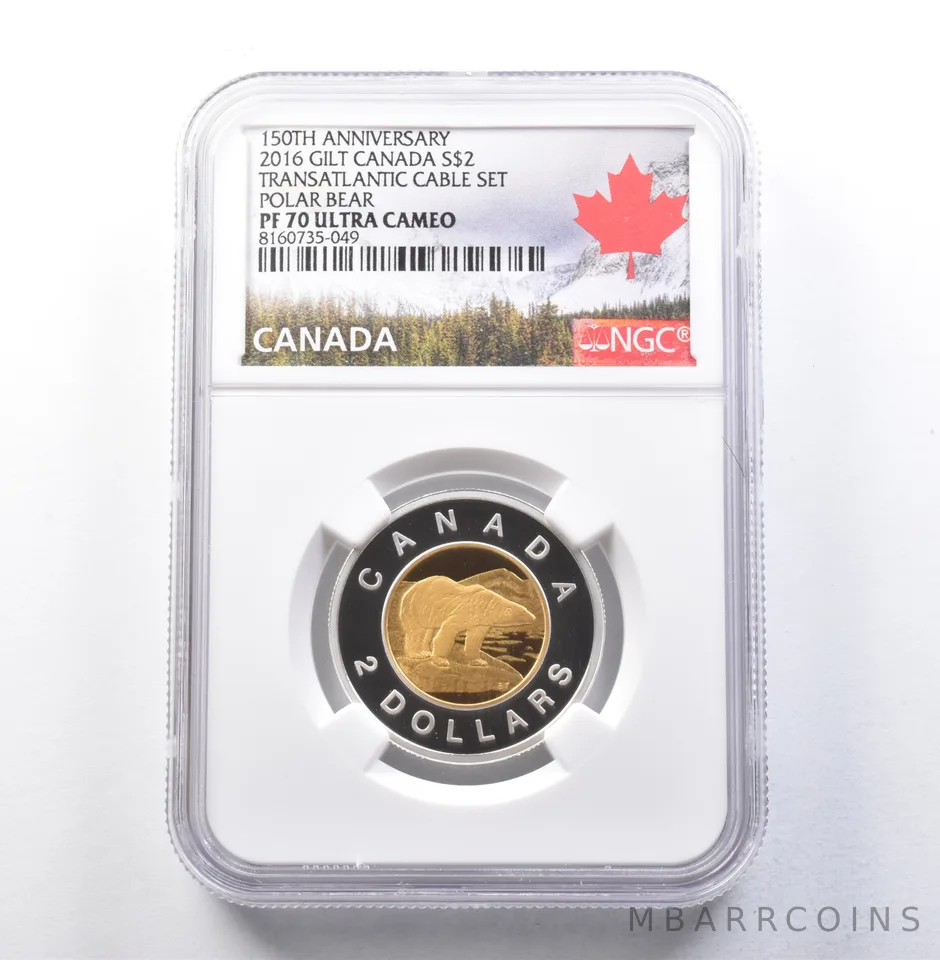 2016 Canada $2 Silver Gilt Transatlantic Cable Set Polar Beat PF70 NGC *5906