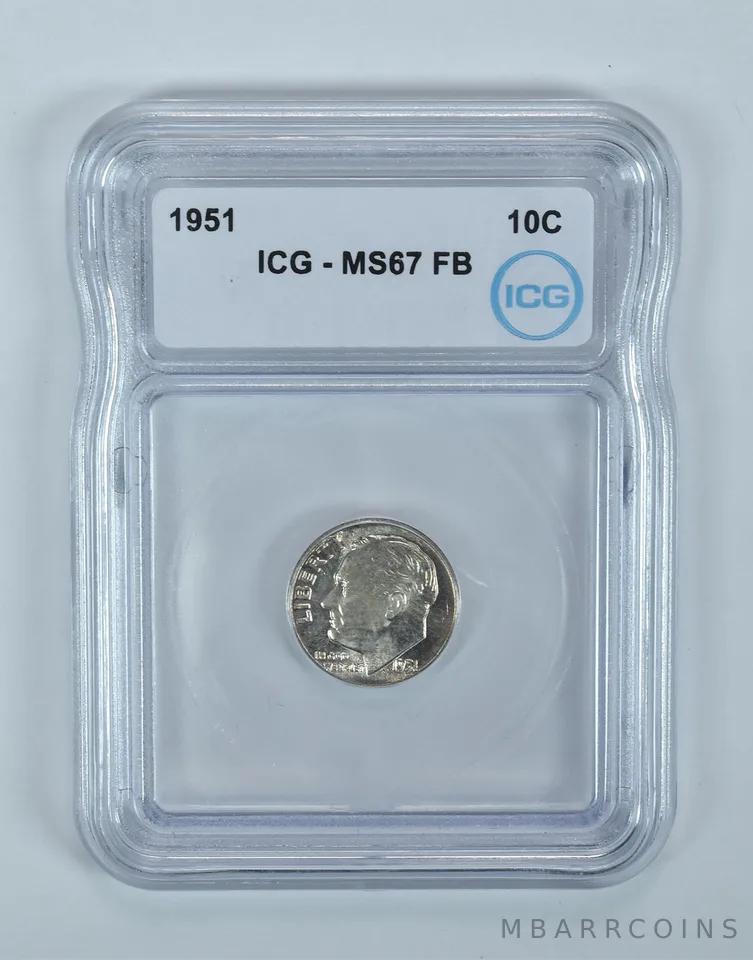 1951 Roosevelt Dime MS67 FB ICG