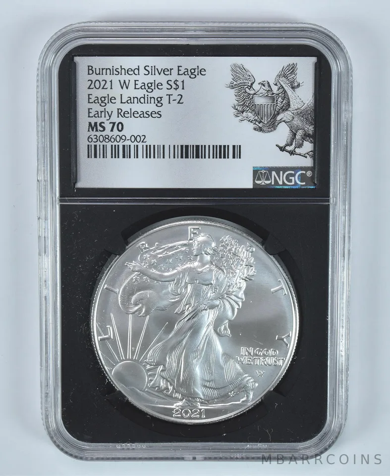2021-W Burnished Silver Eagle Type 2 Early Releases MS70 NGC Black Holder