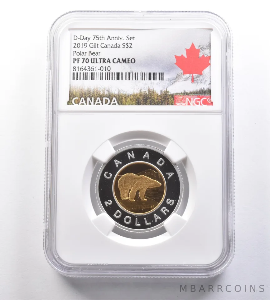 2019 Canada $2 Silver Gilt D-Day 75th Anniversary Set Polar Bear PF70 NGC *7116