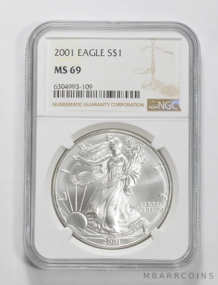 2001 American Silver Eagle MS69 NGC Brown Label
