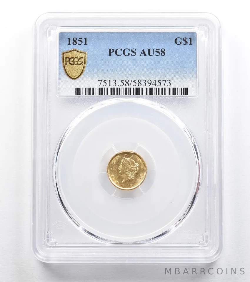 1851 $1 Liberty Head Gold Dollar AU58 PCGS *9597