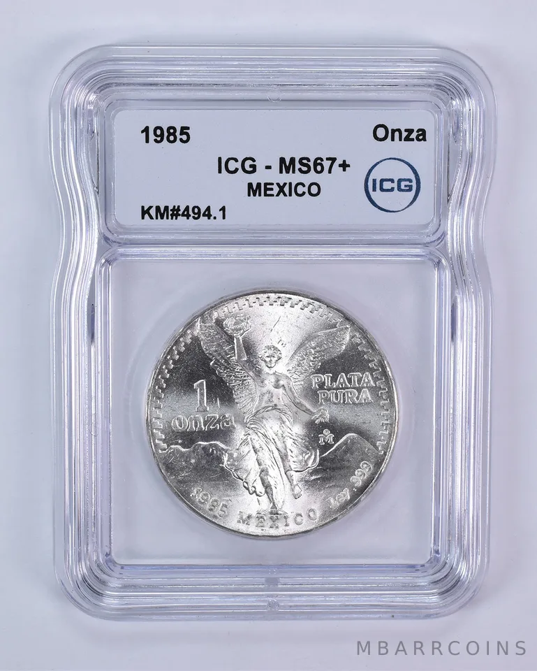1985 Mexico 1 Onza Silver Libertad KM#494.1 MS67+ ICG