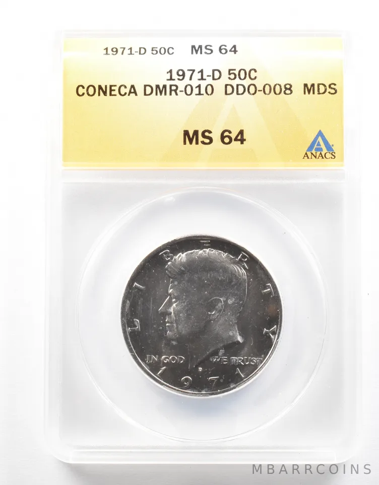 1971-D Kennedy Half Dollar Coneca DMR-0101 DDO-008 MDS MS64 ANACS *2121