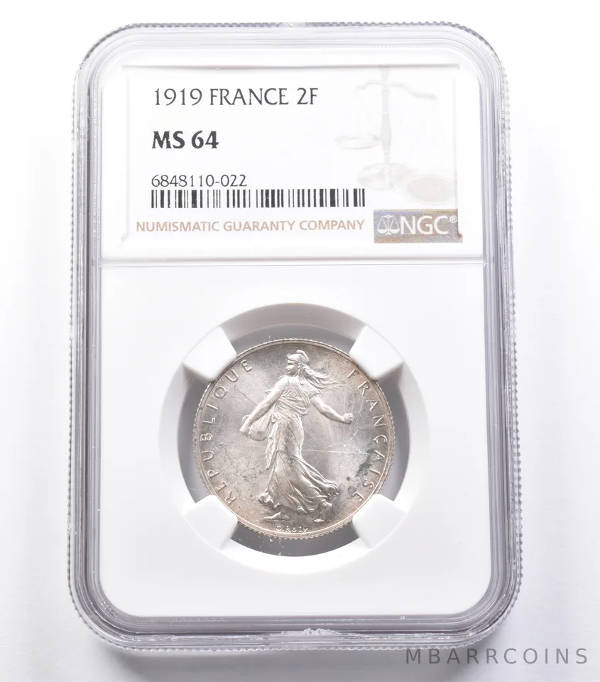 MS64 1919 France 2 Francs NGC *5316