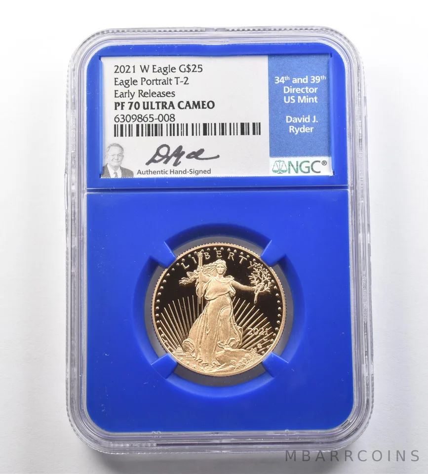 2021-W $25 American Gold Eagle 1/2 Oz Portrait Type 2 ER PF70 NGC Ryder *2575