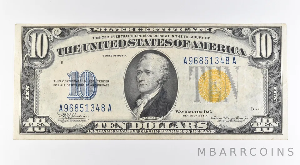 1934 A $10 Silver Certificate Yellow Seal North Africa Fr#2309 *0451