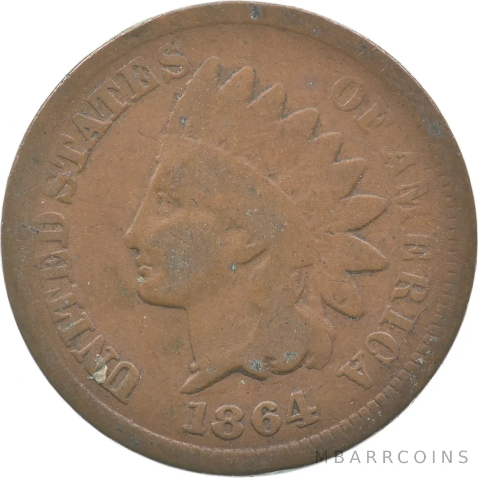 1864 Indian Head Cent L On Ribbon *9360
