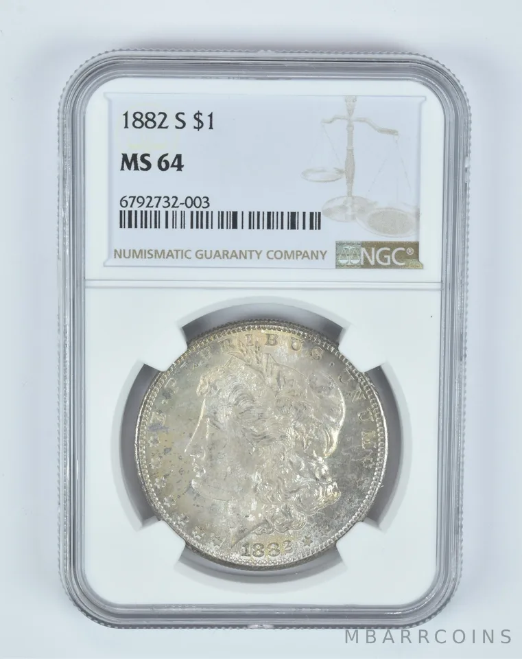 MS64 1882-S Morgan Silver Dollar NGC Beautifully Toned a6731