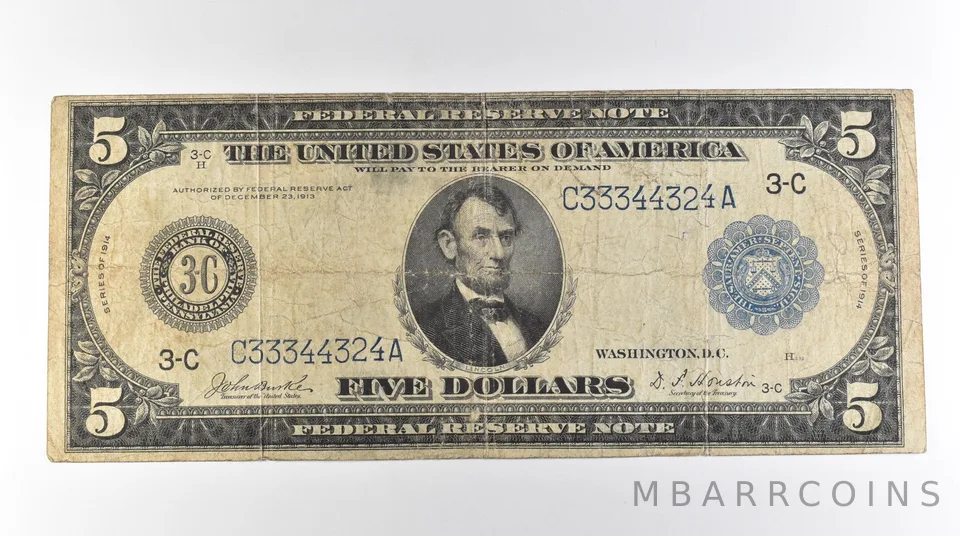 1914 $5 Philadelphia PA FRN Large Note Blue Seal *3132