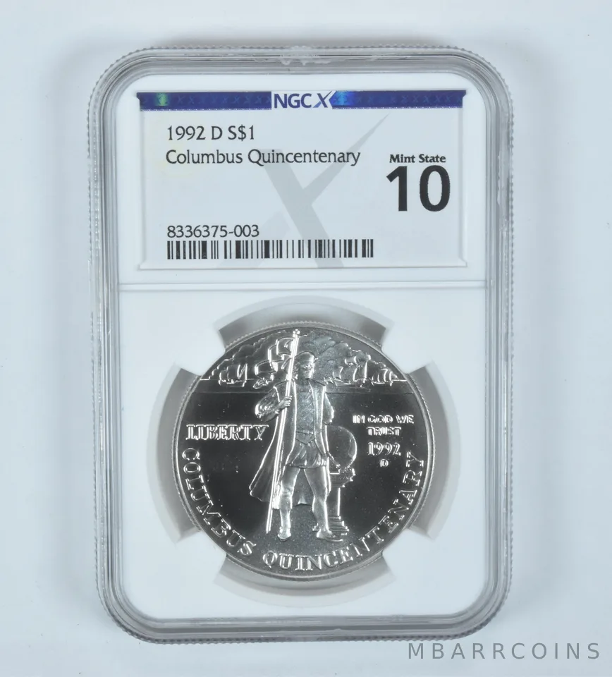 1992-D Columbus Commemorative Silver Dollar Mint State 10 NGC X NGCX