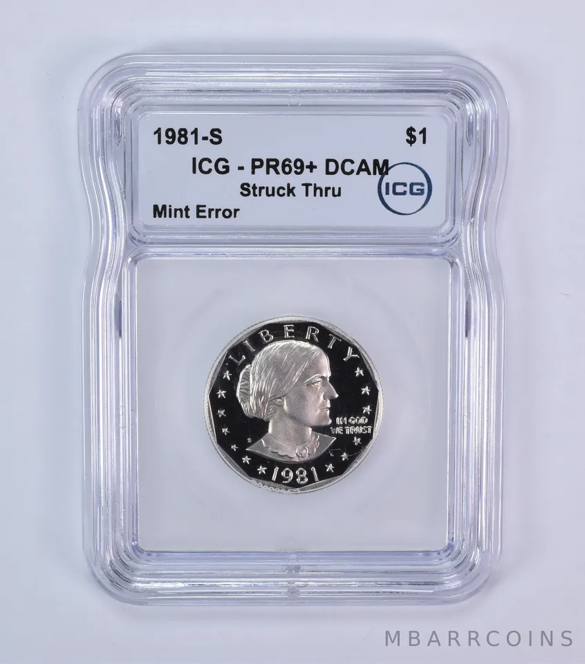 1981-S Susan B Anthony $1 Mint Error Struck Thru PR69+ DCAM ICG *7966