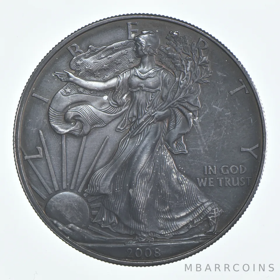 Beautiful Toned - 2008 American Silver Eagle 1 Troy Oz .999 Fine Silver *949