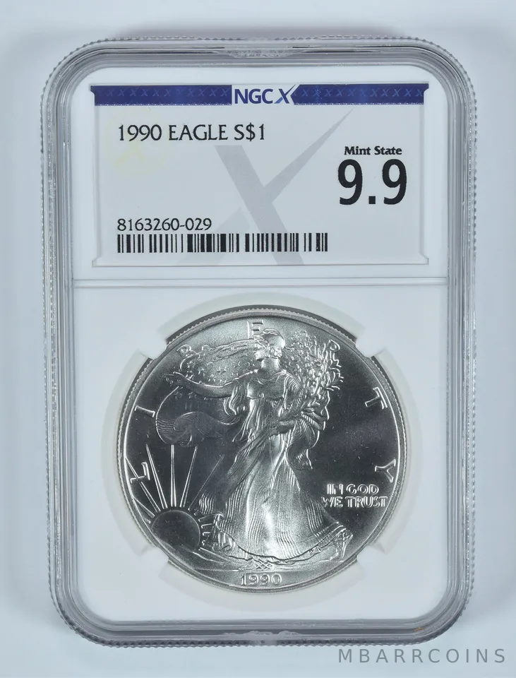 1990 American Silver Eagle Mint State 9.9 NGC X NGCX