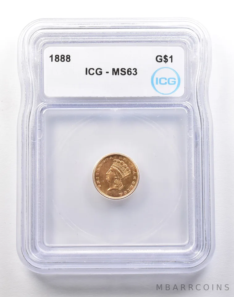1888 $1 Indian Princess Head Gold Dollar MS63 ICG a1774
