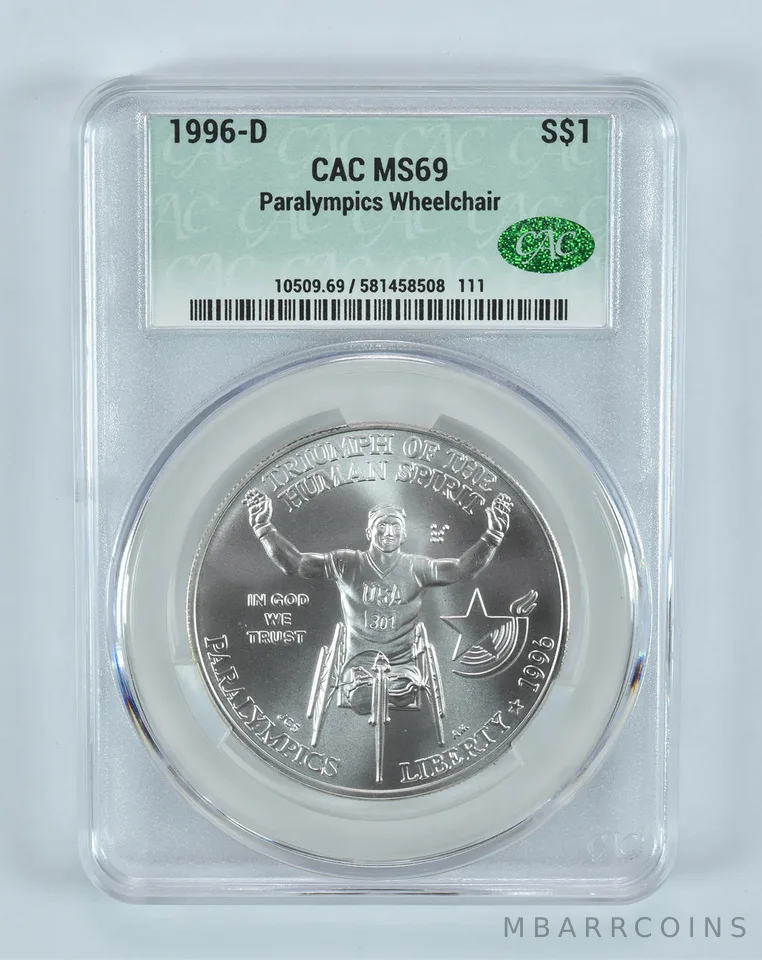 1996-D Paralympic Wheelchair Commemorative Silver Dollar MS69 CAC CACg