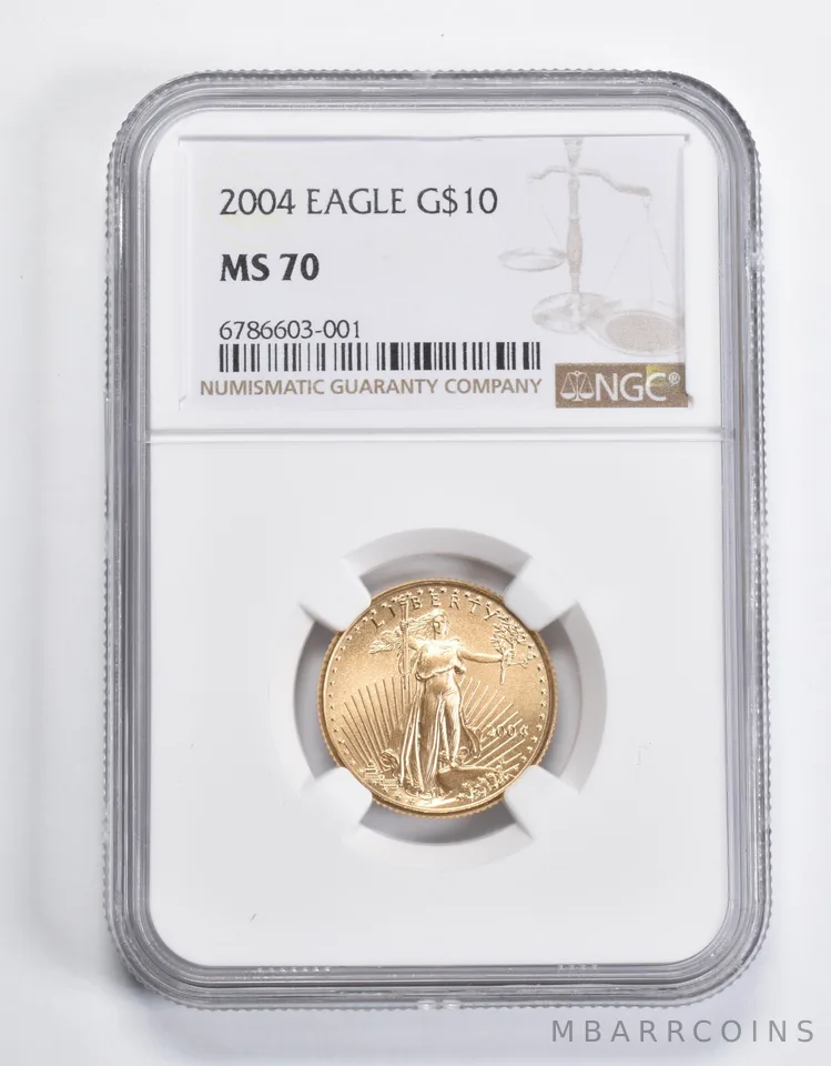 2004 $10 American Gold Eagle 1/4 oz Gold MS70 NGC