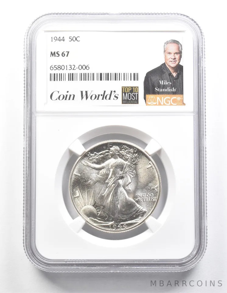 1944 Walking Liberty Half Dollar Miles Standish MS67 NGC a1359