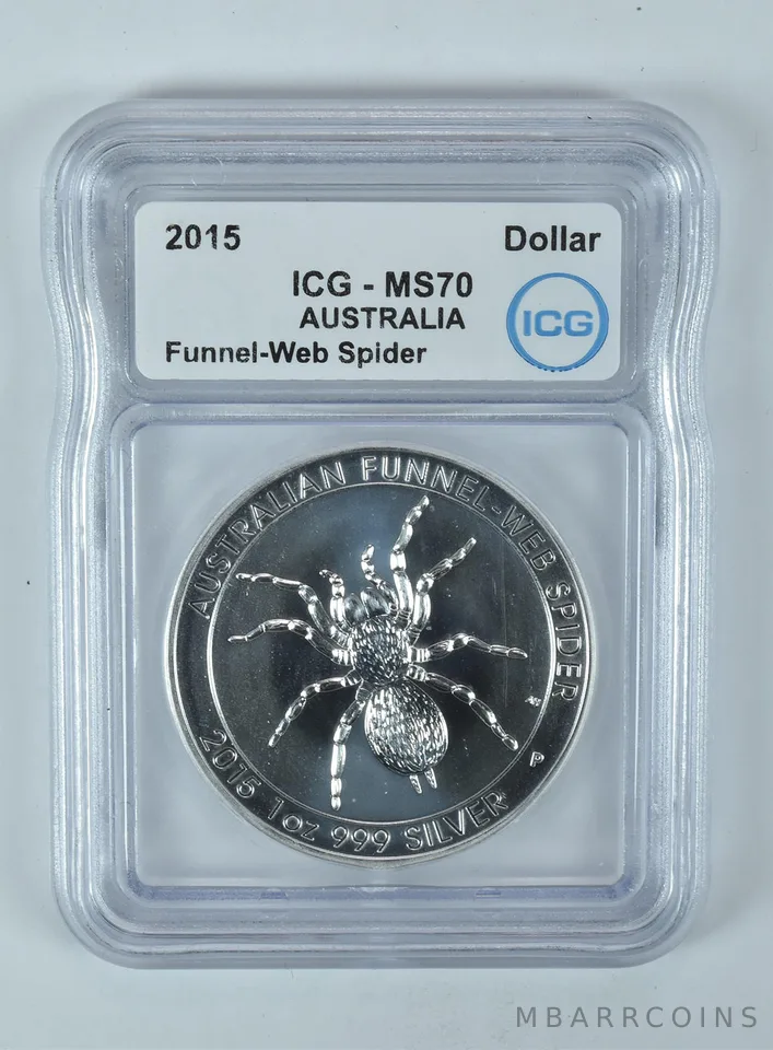2015 Australia 1 Dollar Silver Funnel-Web Spider 1 Oz MS70 ICG