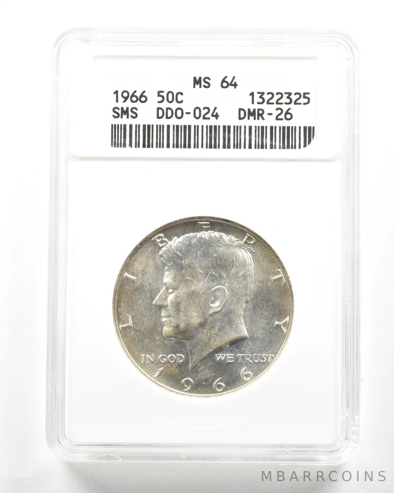 1966 Kennedy Half Dollar SMS DDO-024 DMR-26 MS64 ANACS *2087