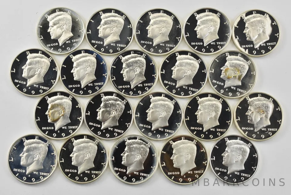 Lot (20) 1999-S Kennedy Half Dollar Proof 90% Silver $10 Face Value