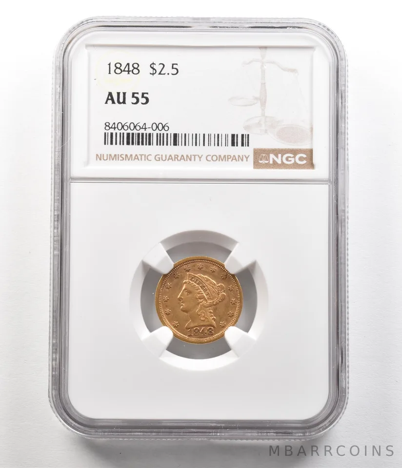 1848 $2.50 Liberty Head Gold Quarter Eagle AU55 NGC a4989
