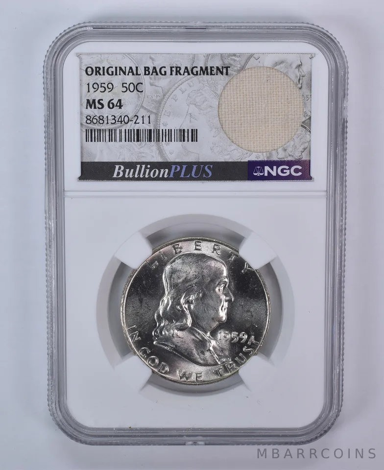 1959 Franklin Half Dollar Original Bag Fragment MS64 NGC